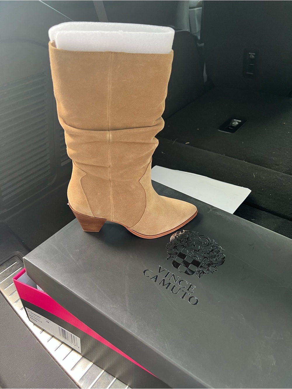 Vince Camuto Tan Suede Slouch Mid-Calf Heel Boots